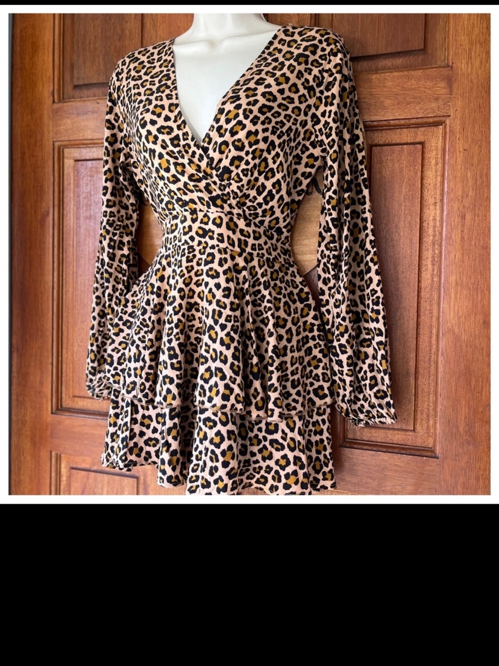Leopard Print V-Neck Long Sleeve Romper - Brown Small - Picture 3 of 6